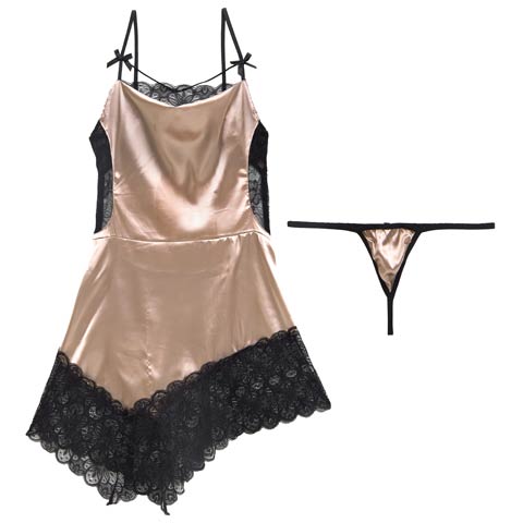 8/29新作!アシンメトリーレースカットベビードール(シャンパンゴールド-フリー)