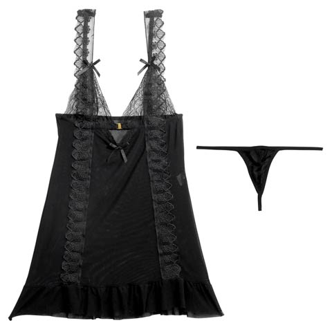 8/20新作!フラワーレースフリルリボンベビードール(ブラック-フリー)