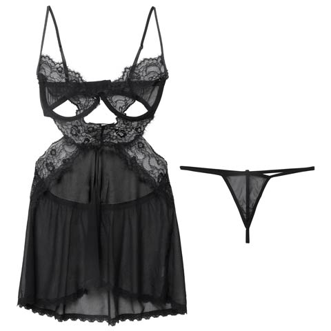 8/13新作!ミスティカットアウトベビードール(ブラック-フリー)