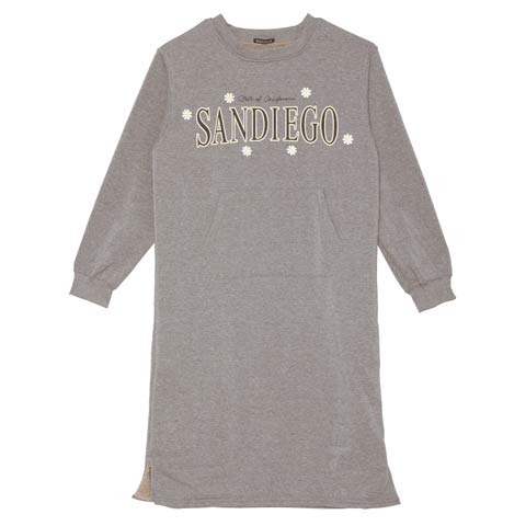 11/14新作!カジュアルロゴフラワー長袖ワンピースルームウェア(グレー-M)