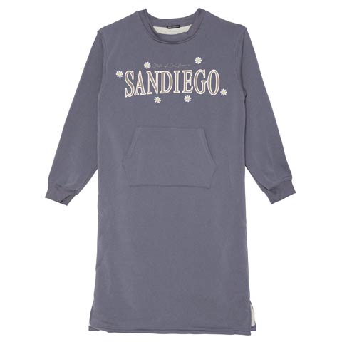 11/14新作!カジュアルロゴフラワー長袖ワンピースルームウェア(ブルー-M)