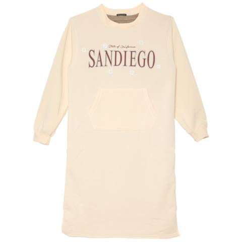 11/14新作!カジュアルロゴフラワー長袖ワンピースルームウェア(アイボリー-M)