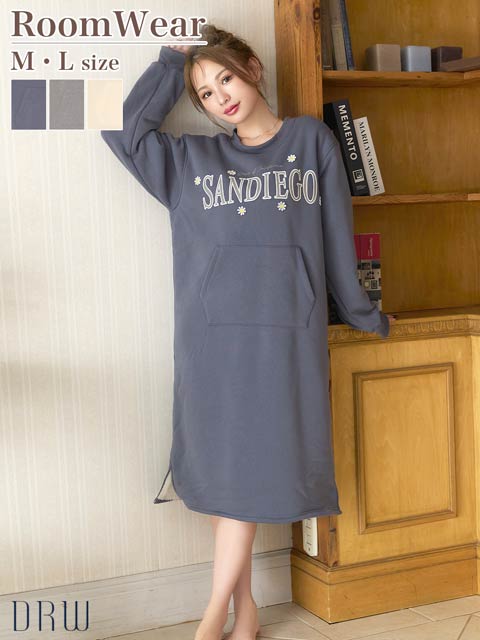 11/14新作!カジュアルロゴフラワー長袖ワンピースルームウェア