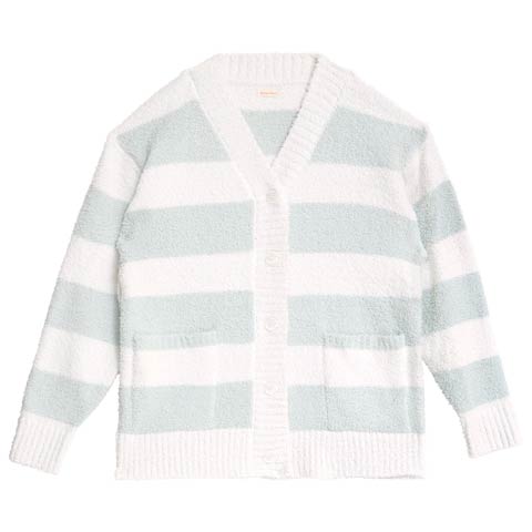 11/24新作!モールニットボーダーカーディガンルームウェア(ミント-M)