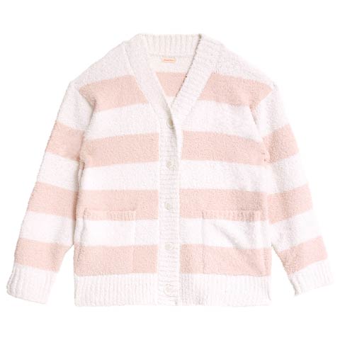 11/24新作!モールニットボーダーカーディガンルームウェア(ピンク-M)