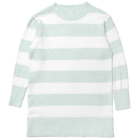 11/21新作!ふわふわダスティーボーダー長袖ワンピースルームウェア(ミント-M)