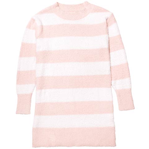 11/21新作!ふわふわダスティーボーダー長袖ワンピースルームウェア(ピンク-M)