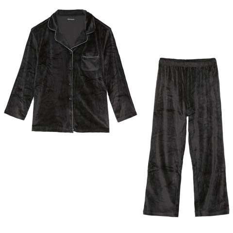 11/14新作!スフレパイピングトップス&ロングパンツルームウェア(ブラック-フリー)