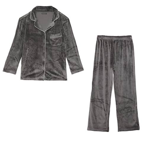 11/14新作!スフレパイピングトップス&ロングパンツルームウェア(グレー-フリー)