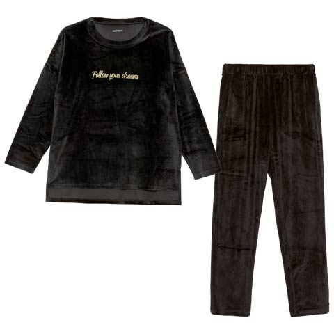 11/26新作!パールシャギーロゴトップス&ロングパンツルームウェア(ブラック-フリー)