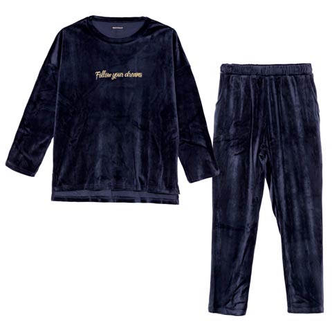 11/26新作!パールシャギーロゴトップス&ロングパンツルームウェア(ネイビー-フリー)