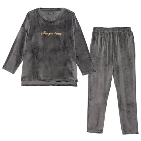 11/26新作!パールシャギーロゴトップス&ロングパンツルームウェア(グレー-フリー)