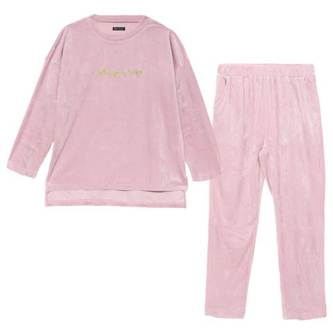 11/26新作!パールシャギーロゴトップス&ロングパンツルームウェア(ピンク-フリー)