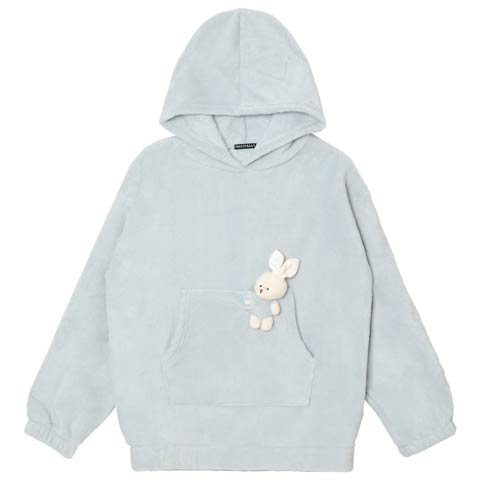 11/26新作!マスコット付きもこもこパーカールームウェア(サックス-フリー)