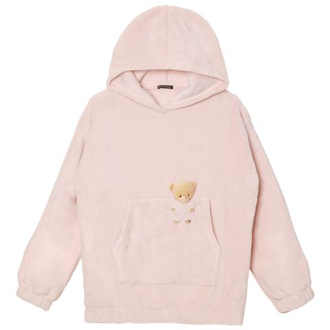 11/26新作!マスコット付きもこもこパーカールームウェア(ピンク-フリー)