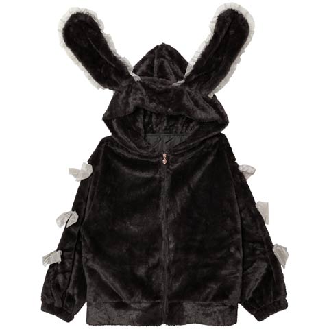 11/28新作!ラブリーバニーもこもこパーカールームウェア(ブラック-M)