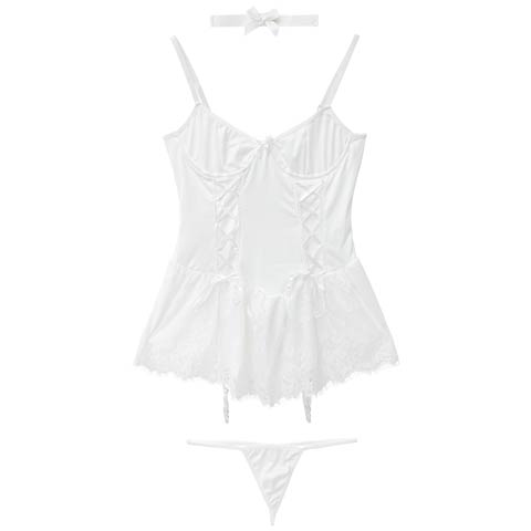 10/10新作!レースアップリボンチョーカーベビードール(ホワイト-S)