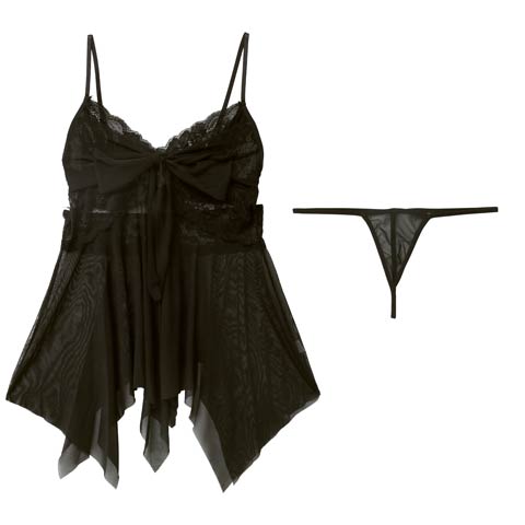 10/15新作!フロントリボンレーシィベビードール(ブラック-フリー)