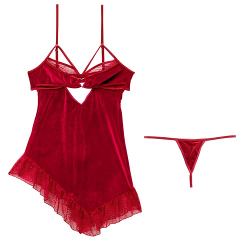 12/12新作!フロントハートアシメベビードール(レッド-フリー)