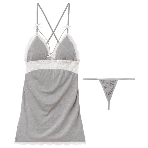 2/4新作!クロスストラップレースベビードール(グレー-フリー)