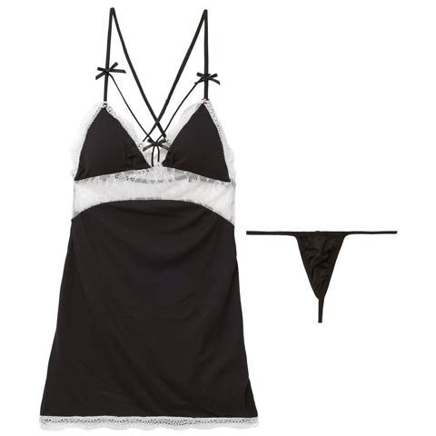 2/4新作!クロスストラップレースベビードール(ブラック-フリー)