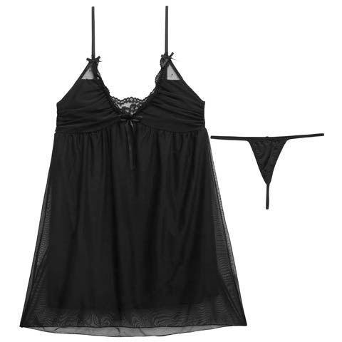 3/23新作!エレガンスフレアベビードール(ブラック-M)