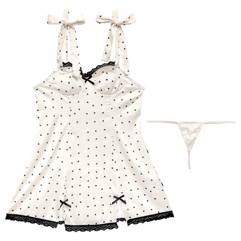 3/18新作!ガーリーハートドットリボンベビードール(アイボリー-M)