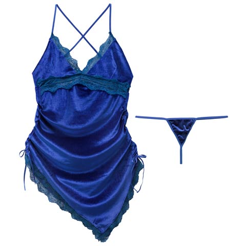 3/9新作!アシンメトリーグロウレースベビードール(ブルー-フリー)