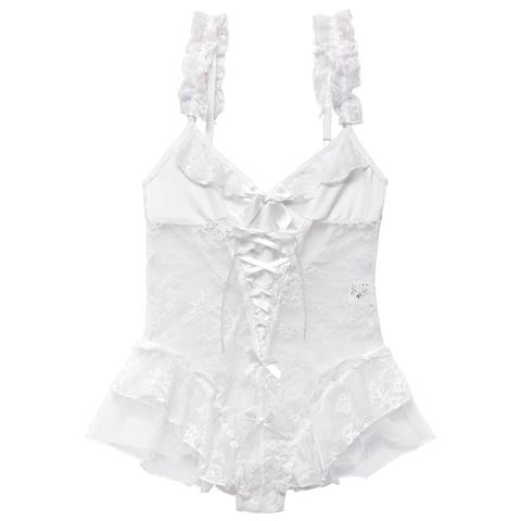 4/15新作!エアリーフリルレースアップベビードール(ホワイト-フリー)