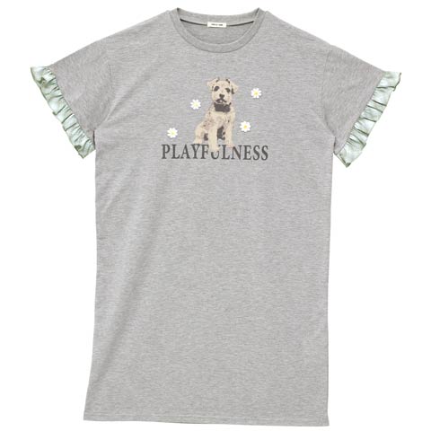 4/29新作!アニマルプリントチェックフリルワンピースルームウェア(グレー-M)