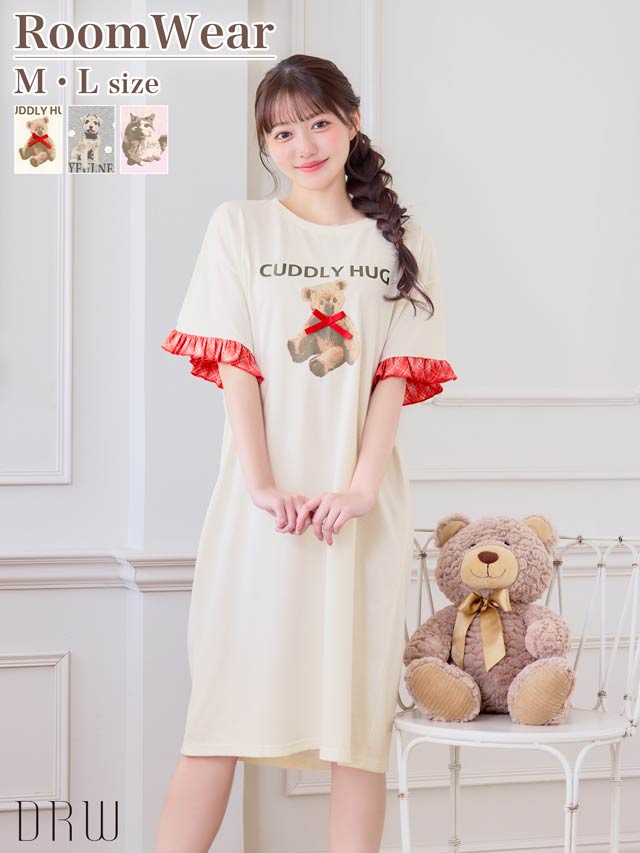 4/29新作!アニマルプリントチェックフリルワンピースルームウェア