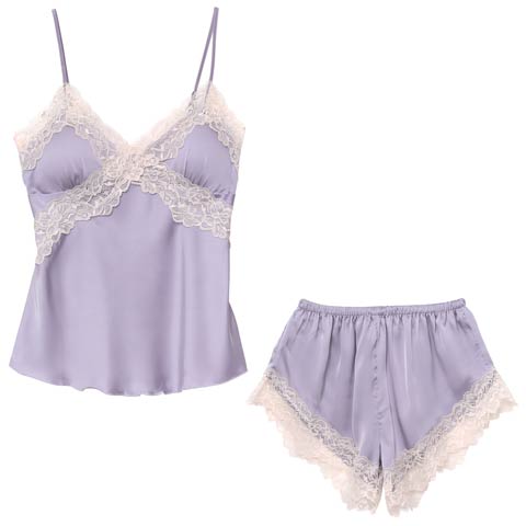 11/11再販!パステルサテンレースベビードール(パープル-M)