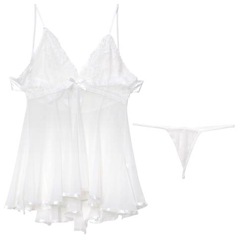 クイーンレースバックリボンベビードール(ホワイト-フリー)