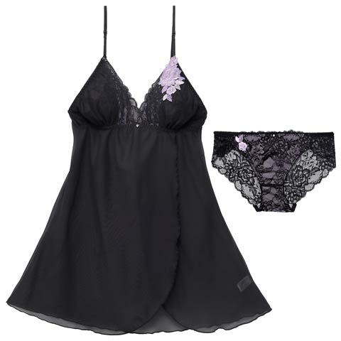 12/10新作!クラシックレーシィローズベビードール(ブラック-M)