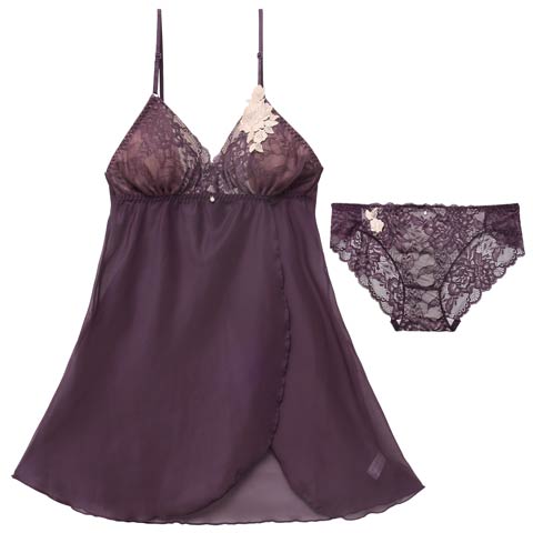 12/10新作!クラシックレーシィローズベビードール(ディープパープル-M)