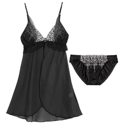 1/26新作!ロイヤルハートチュールレースベビードール(ブラック-M)