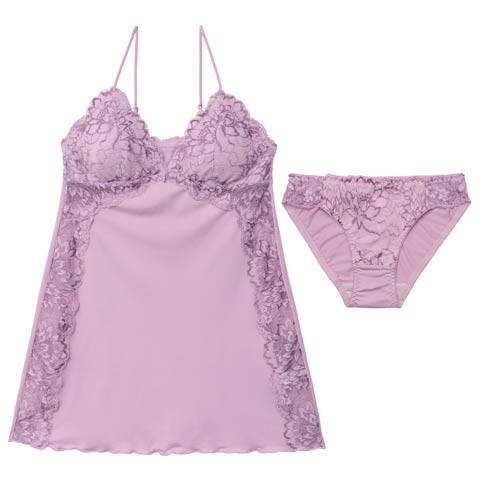 3/18新作!エレガントレースブルームベビードール(パープル-M)