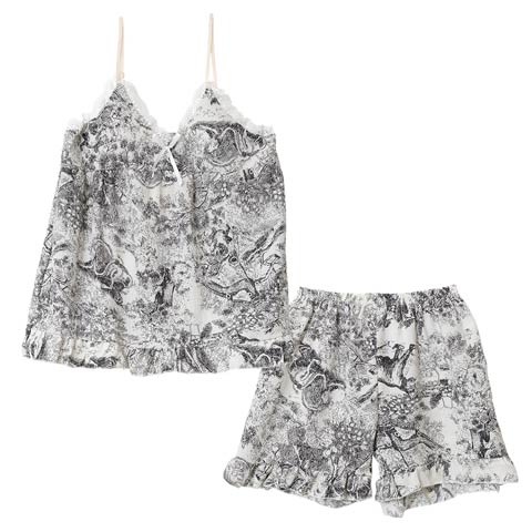 10/21再販!ドローイングアニマルキャミソール＆ハーフパンツルームウェア(アイボリー-M)