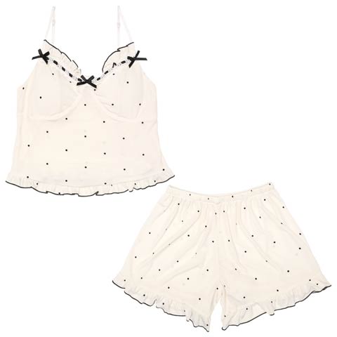 チャーミングドットリボンキャミソール&ショートパンツルームウェア(クリーム-M)