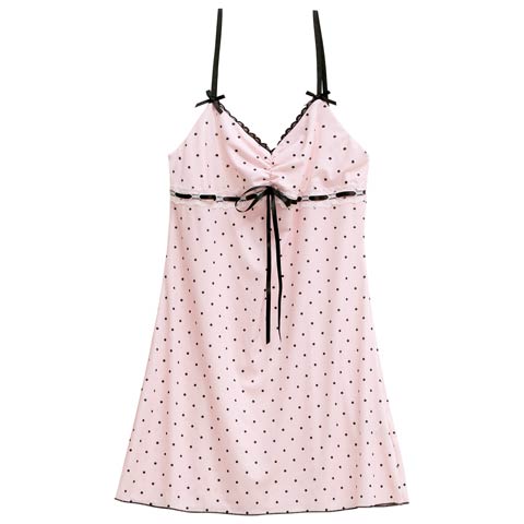 ガーリードットリボンレースベビードール(ピンク-フリー)