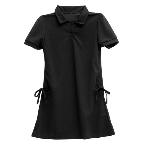 サイドドロスト半袖ポロワンピース(ブラック-フリー)