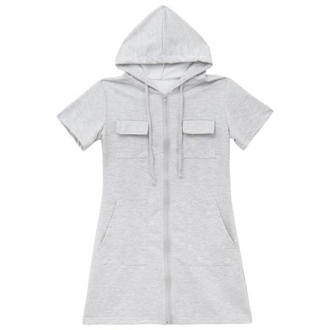 フード付きフルジップスウェットワンピースルームウェア(グレー-フリー)