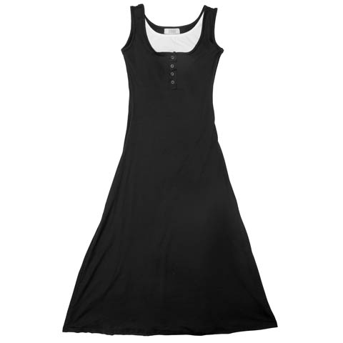 ノースリーブバイカラーレイヤード風ロングワンピース(ブラック-フリー)