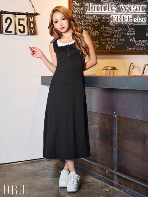 ノースリーブバイカラーレイヤード風ロングワンピース