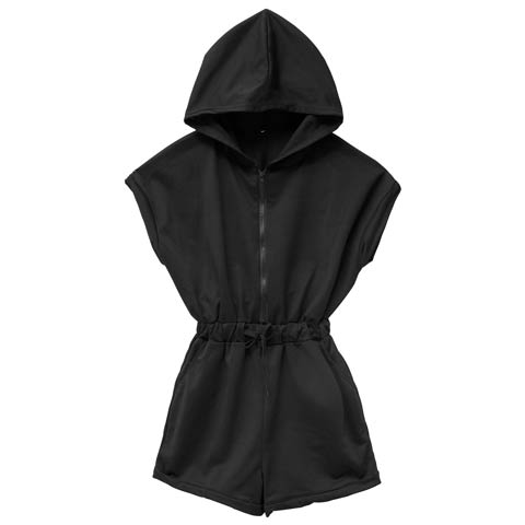 6/30新作!スウェットパーカーショートパンツオールインワン(ブラック-フリー)