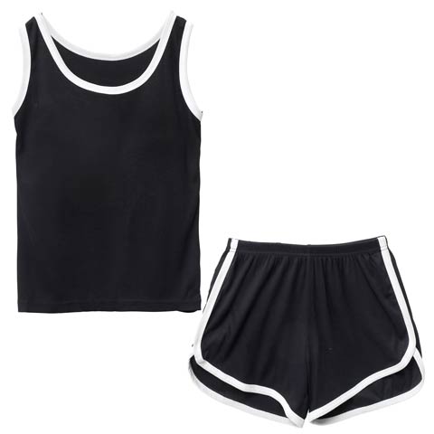 スポーティーリブタンクトップ&ショートパンツルームウェア(ブラック-フリー)