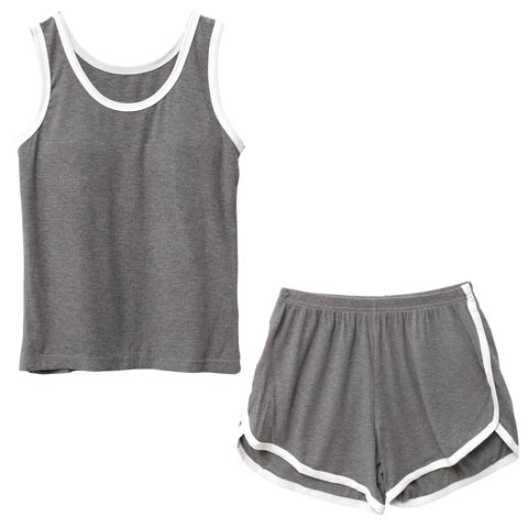 スポーティーリブタンクトップ&ショートパンツルームウェア(チャコール-フリー)