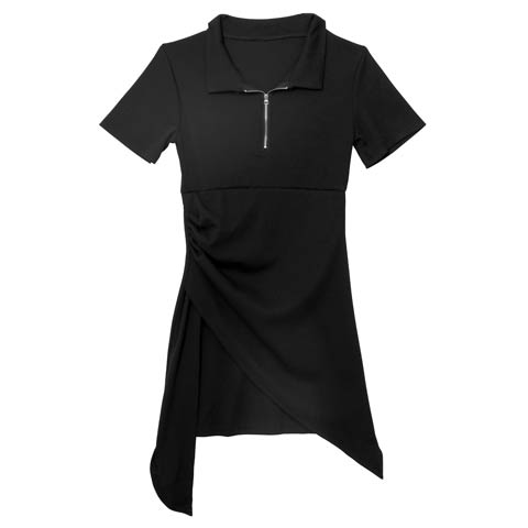 8/8新作!フロントジップアシンメトリーワンピースルームウェア(ブラック-フリー)