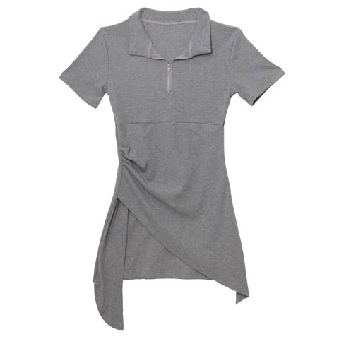 8/8新作!フロントジップアシンメトリーワンピースルームウェア(グレー-フリー)