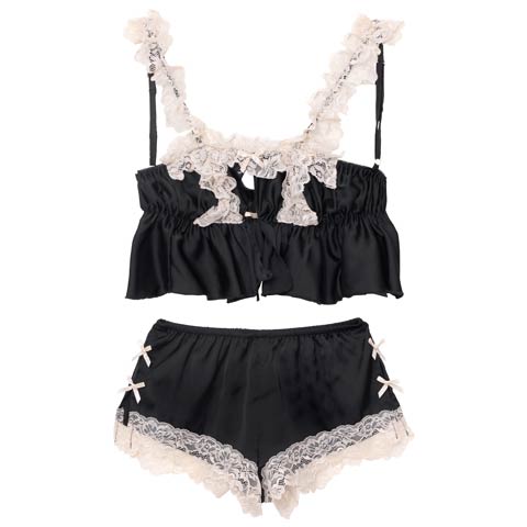 7/18新作!スウィートフリルレーシィトップス&ショートパンツルームウェア(ブラック-フリー)
